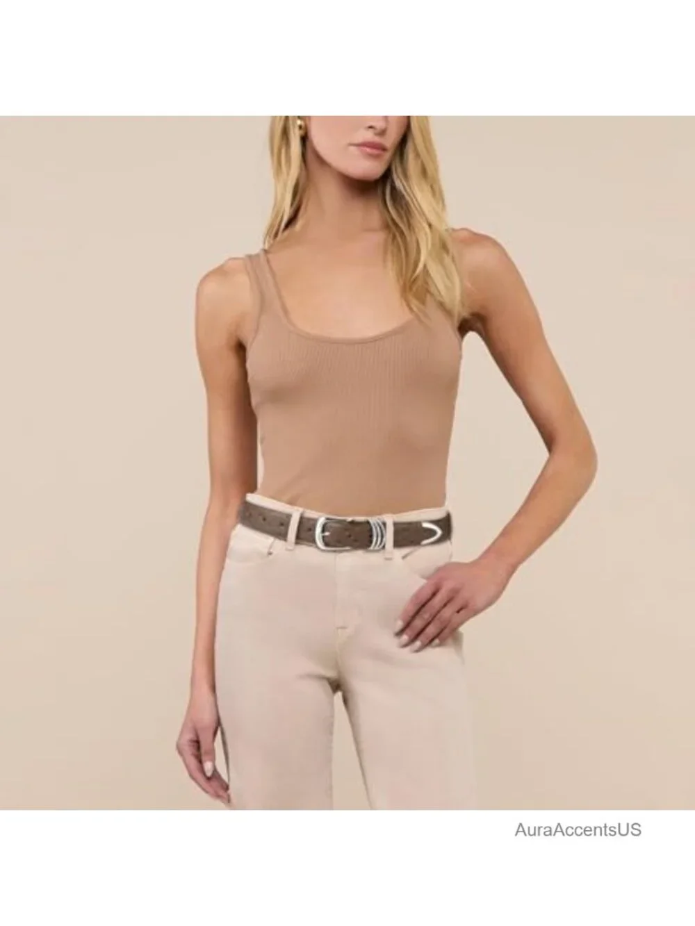 Women's Faux Leather Belt with Metal Buckle Ostrich Grain Style Waist Belt